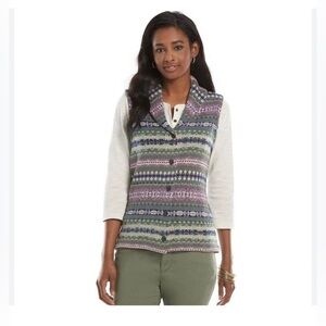 Chaps Sweater Vest Women Large Button Fair Isle Nordic Easter Spring NWT